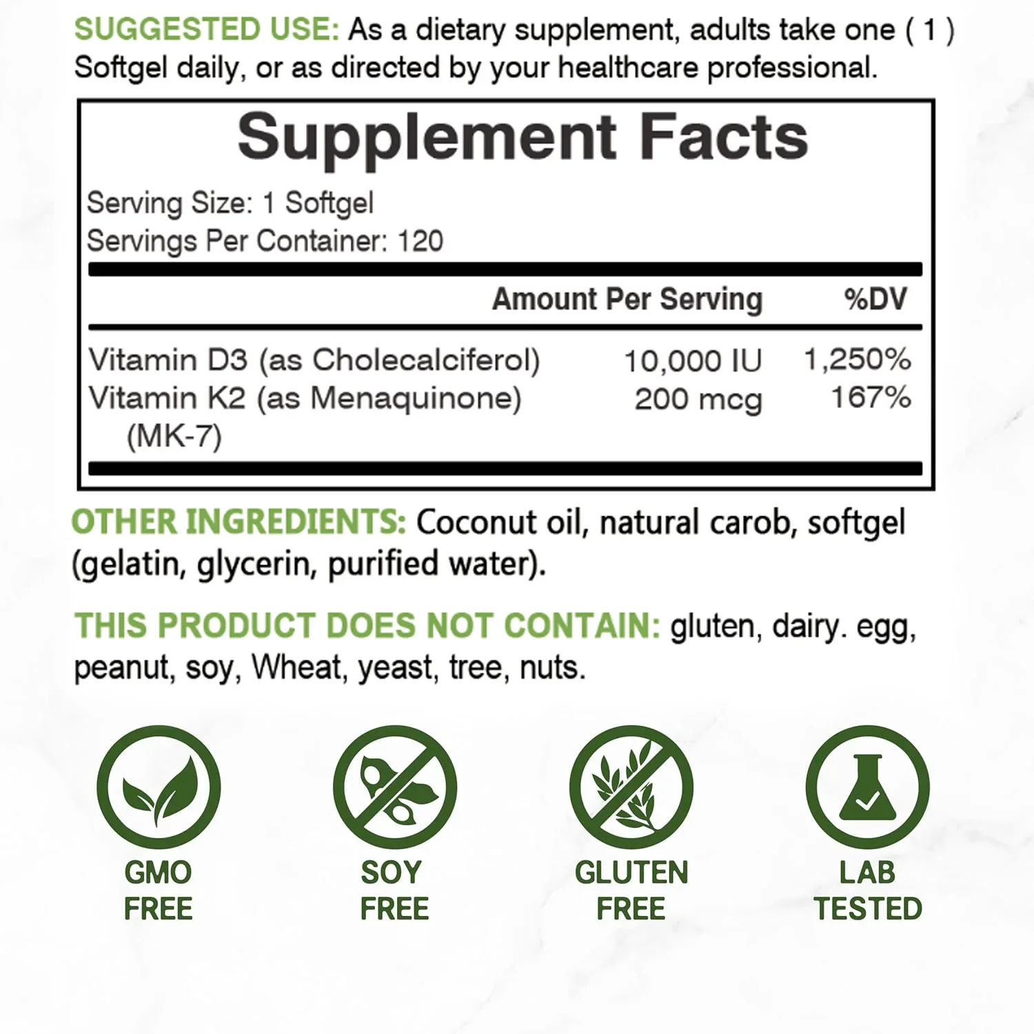 Vitamin D3 10,000 IU + K2 MK7  - đánh giá và giá Health Wellness Vitamins